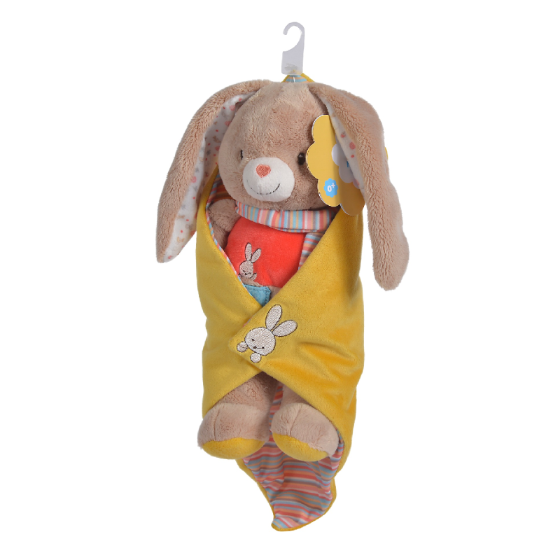  twiny soft toy in blanket rabbit yellow 